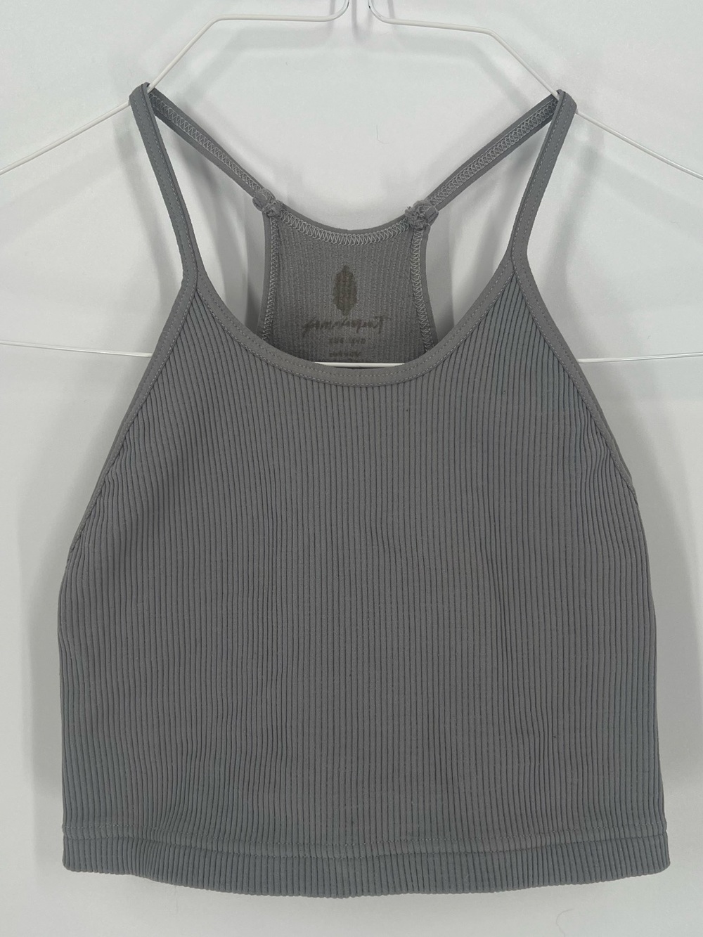 FP Movement by Free People Happiness Runs Ribbed Crop Tank Top Gray SIZE XS/S